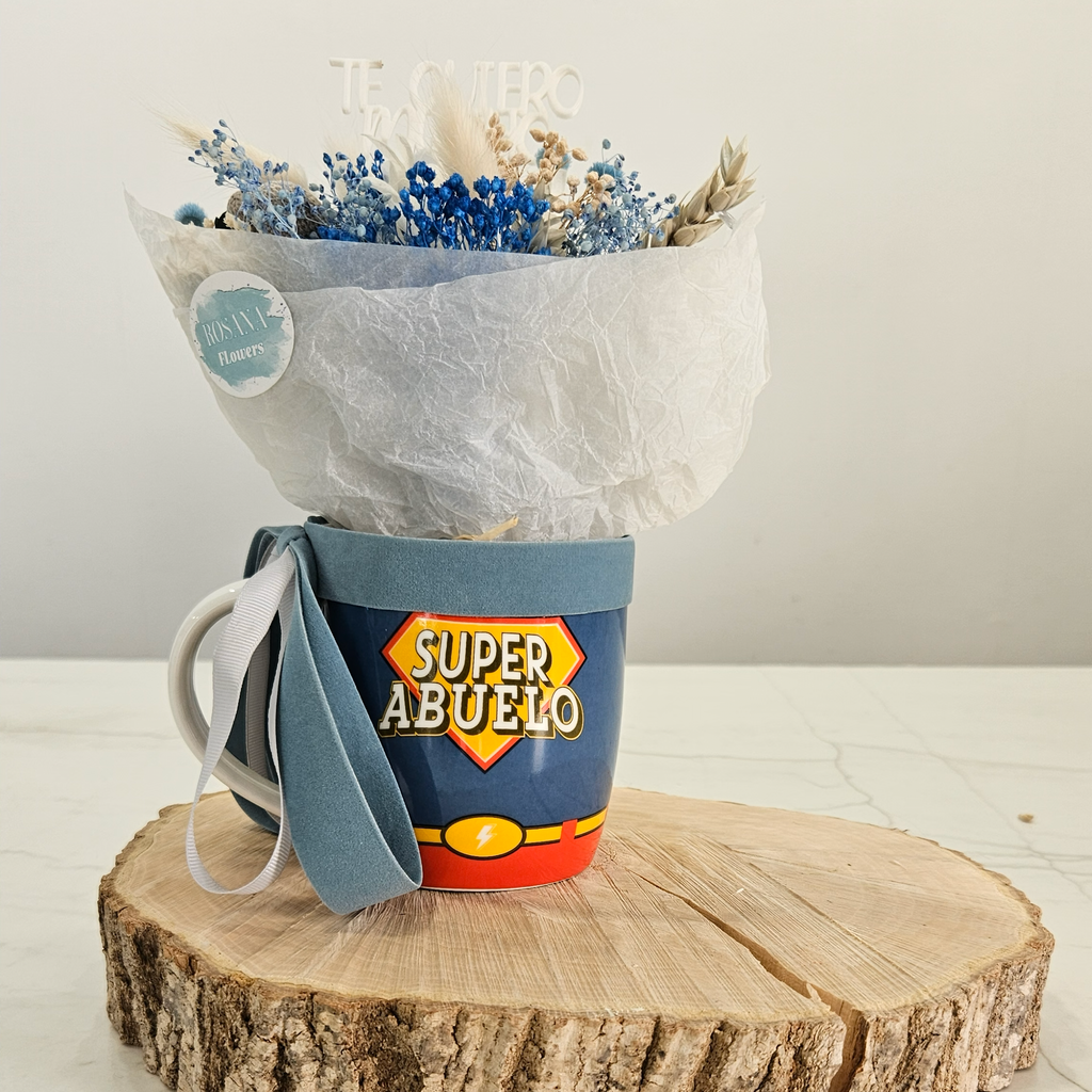 Ramo Floral en Taza Personalizada `Super Abuelo´